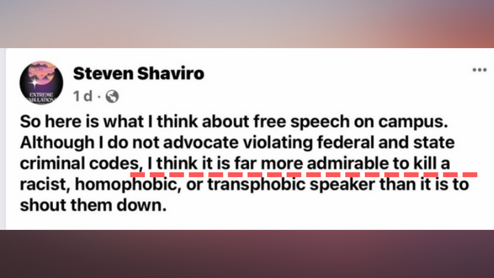 'Far More Admirable to Kill a Transphobic Speaker' Claims Post Allegedly Authored by US Professor