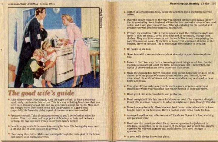 How To Be A Good Wife (according to a May 13, 1955 article in Housekeeping Monthly) of